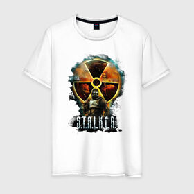 Мужская футболка хлопок с принтом Stalker в Белгороде, 100% хлопок | прямой крой, круглый вырез горловины, длина до линии бедер, слегка спущенное плечо. | shooter | stalker | радиация | шутер