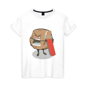 Женская футболка хлопок с принтом Картошка чистится в Белгороде, 100% хлопок | прямой крой, круглый вырез горловины, длина до линии бедер, слегка спущенное плечо | картофель | картошка | картошка сама чистится.кожура | нож