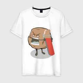 Мужская футболка хлопок с принтом Картошка чистится в Белгороде, 100% хлопок | прямой крой, круглый вырез горловины, длина до линии бедер, слегка спущенное плечо. | картофель | картошка | картошка сама чистится.кожура | нож