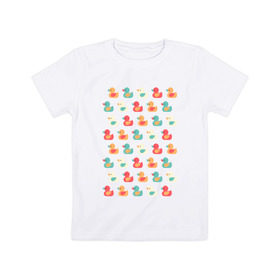 Детская футболка хлопок с принтом Утки в Белгороде, 100% хлопок | круглый вырез горловины, полуприлегающий силуэт, длина до линии бедер | паттерн | паттерн из разноцветных утят.утки | разноцветные | утята