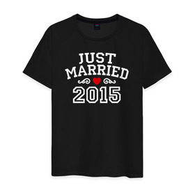 Мужская футболка хлопок с принтом Just Married 2015 Молодожены в Белгороде, 100% хлопок | прямой крой, круглый вырез горловины, длина до линии бедер, слегка спущенное плечо. | just married | молодожёны