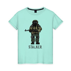 Женская футболка хлопок с принтом Сталкер в Белгороде, 100% хлопок | прямой крой, круглый вырез горловины, длина до линии бедер, слегка спущенное плечо | shooter | stalker | радиация | шутер