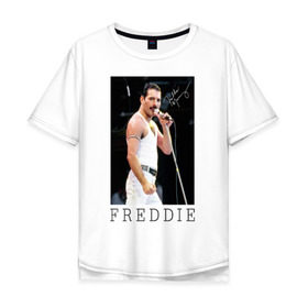 Мужская футболка хлопок Oversize с принтом Freddy в Белгороде, 100% хлопок | свободный крой, круглый ворот, “спинка” длиннее передней части | heavy | queen | квин | меркури | метал | фредди