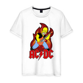 Мужская футболка хлопок с принтом Гомер играет AC DC в Белгороде, 100% хлопок | прямой крой, круглый вырез горловины, длина до линии бедер, слегка спущенное плечо. | Тематика изображения на принте: acdc | metall | метал | рок группы | траш
