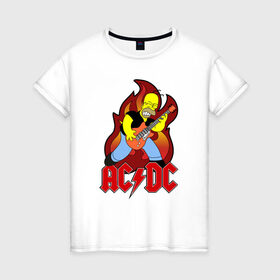 Женская футболка хлопок с принтом Гомер играет AC DC в Белгороде, 100% хлопок | прямой крой, круглый вырез горловины, длина до линии бедер, слегка спущенное плечо | acdc | metall | метал | рок группы | траш