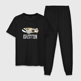 Мужская пижама хлопок с принтом Led Zeppelin в Белгороде, 100% хлопок | брюки и футболка прямого кроя, без карманов, на брюках мягкая резинка на поясе и по низу штанин
 | led zeppelin