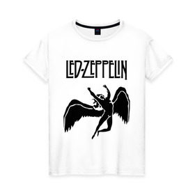 Женская футболка хлопок с принтом Led Zeppelin swan в Белгороде, 100% хлопок | прямой крой, круглый вырез горловины, длина до линии бедер, слегка спущенное плечо | led zeppelin