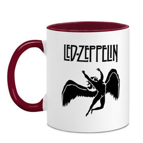 Кружка двухцветная с принтом Led Zeppelin swan в Белгороде, керамика | объем — 330 мл, диаметр — 80 мм. Цветная ручка и кайма сверху, в некоторых цветах — вся внутренняя часть | Тематика изображения на принте: led zeppelin