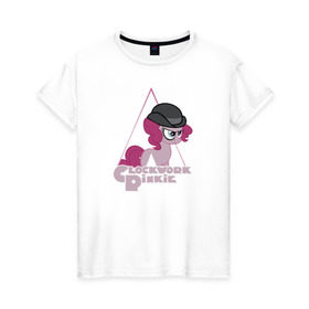 Женская футболка хлопок с принтом Clockwork Pinkie в Белгороде, 100% хлопок | прямой крой, круглый вырез горловины, длина до линии бедер, слегка спущенное плечо | Тематика изображения на принте: little | маленькие пони | мои маленькие пони: дружба это магия оригинальное название: my little popony