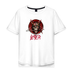Мужская футболка хлопок Oversize с принтом Slayer skull в Белгороде, 100% хлопок | свободный крой, круглый ворот, “спинка” длиннее передней части | punk | slayer | метал