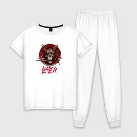 Женская пижама хлопок с принтом Slayer skull в Белгороде, 100% хлопок | брюки и футболка прямого кроя, без карманов, на брюках мягкая резинка на поясе и по низу штанин | punk | slayer | метал