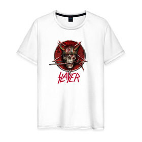 Мужская футболка хлопок с принтом Slayer skull в Белгороде, 100% хлопок | прямой крой, круглый вырез горловины, длина до линии бедер, слегка спущенное плечо. | punk | slayer | метал