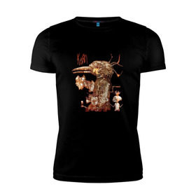 Мужская футболка премиум с принтом Korn в Белгороде, 92% хлопок, 8% лайкра | приталенный силуэт, круглый вырез ворота, длина до линии бедра, короткий рукав | Тематика изображения на принте: korn | metal | дэвис | корн | метал | рок