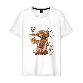 Мужская футболка хлопок с принтом Korn в Белгороде, 100% хлопок | прямой крой, круглый вырез горловины, длина до линии бедер, слегка спущенное плечо. | Тематика изображения на принте: korn | metal | дэвис | корн | метал | рок