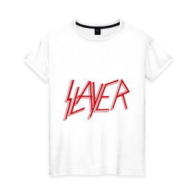 Женская футболка хлопок с принтом Slayer logo в Белгороде, 100% хлопок | прямой крой, круглый вырез горловины, длина до линии бедер, слегка спущенное плечо | alternative rock | pank | punk | rock | slayer | альтернативный рок | метал | панк | рок | слаер | тяжелая музыка | хард рок | хеви метал