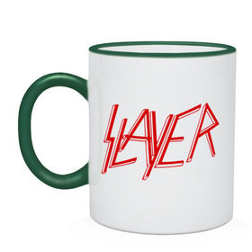 Кружка двухцветная с принтом Slayer logo в Белгороде, керамика | объем — 330 мл, диаметр — 80 мм. Цветная ручка и кайма сверху, в некоторых цветах — вся внутренняя часть | alternative rock | pank | punk | rock | slayer | альтернативный рок | метал | панк | рок | слаер | тяжелая музыка | хард рок | хеви метал