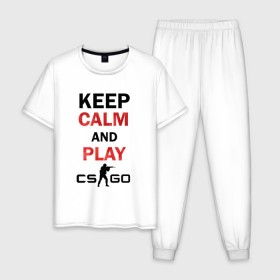 Мужская пижама хлопок с принтом Keep Calm and play cs:go в Белгороде, 100% хлопок | брюки и футболка прямого кроя, без карманов, на брюках мягкая резинка на поясе и по низу штанин
 | calm | cs go | keep | го