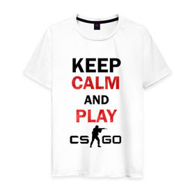 Мужская футболка хлопок с принтом Keep Calm and play cs:go в Белгороде, 100% хлопок | прямой крой, круглый вырез горловины, длина до линии бедер, слегка спущенное плечо. | calm | cs go | keep | го