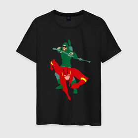Мужская футболка хлопок с принтом Flash and arrow в Белгороде, 100% хлопок | прямой крой, круглый вырез горловины, длина до линии бедер, слегка спущенное плечо. | flash and arrow зеленая стрела флеш флэш супе