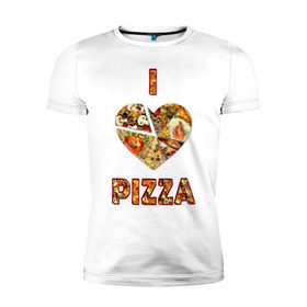 Мужская футболка премиум с принтом i love pizza в Белгороде, 92% хлопок, 8% лайкра | приталенный силуэт, круглый вырез ворота, длина до линии бедра, короткий рукав | . любовь | pizza | любителям пиццыёда | пицца | прикол