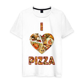 Мужская футболка хлопок с принтом i love pizza в Белгороде, 100% хлопок | прямой крой, круглый вырез горловины, длина до линии бедер, слегка спущенное плечо. | . любовь | pizza | любителям пиццыёда | пицца | прикол
