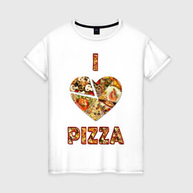 Женская футболка хлопок с принтом i love pizza в Белгороде, 100% хлопок | прямой крой, круглый вырез горловины, длина до линии бедер, слегка спущенное плечо | . любовь | pizza | любителям пиццыёда | пицца | прикол