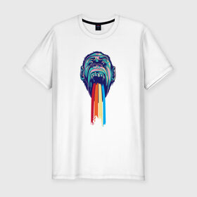 Мужская футболка премиум с принтом Радуга в Белгороде, 92% хлопок, 8% лайкра | приталенный силуэт, круглый вырез ворота, длина до линии бедра, короткий рукав | обезьяна | радуга