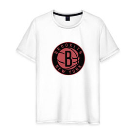 Мужская футболка хлопок с принтом Brooklyn Nets в Белгороде, 100% хлопок | прямой крой, круглый вырез горловины, длина до линии бедер, слегка спущенное плечо. | Тематика изображения на принте: 
