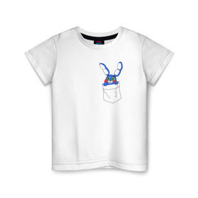 Детская футболка хлопок с принтом Toy Bonnie в кармане FNAF в Белгороде, 100% хлопок | круглый вырез горловины, полуприлегающий силуэт, длина до линии бедер | Тематика изображения на принте: fnaf | toy bonnie | карман | фнаф