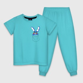 Детская пижама хлопок с принтом Toy Bonnie в кармане FNAF в Белгороде, 100% хлопок |  брюки и футболка прямого кроя, без карманов, на брюках мягкая резинка на поясе и по низу штанин
 | Тематика изображения на принте: fnaf | toy bonnie | карман | фнаф
