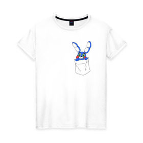 Женская футболка хлопок с принтом Toy Bonnie в кармане FNAF в Белгороде, 100% хлопок | прямой крой, круглый вырез горловины, длина до линии бедер, слегка спущенное плечо | fnaf | toy bonnie | карман | фнаф