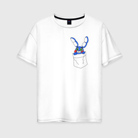 Женская футболка хлопок Oversize с принтом Toy Bonnie в кармане FNAF в Белгороде, 100% хлопок | свободный крой, круглый ворот, спущенный рукав, длина до линии бедер
 | fnaf | toy bonnie | карман | фнаф