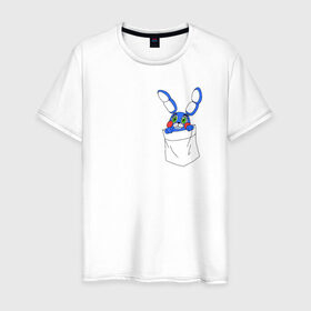 Мужская футболка хлопок с принтом Toy Bonnie в кармане FNAF в Белгороде, 100% хлопок | прямой крой, круглый вырез горловины, длина до линии бедер, слегка спущенное плечо. | fnaf | toy bonnie | карман | фнаф