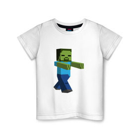 Детская футболка хлопок с принтом Зомби в Белгороде, 100% хлопок | круглый вырез горловины, полуприлегающий силуэт, длина до линии бедер | майнкрафт | майнкрафт 2