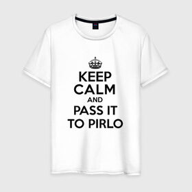 Мужская футболка хлопок с принтом Keep calm and pass it to pirlo в Белгороде, 100% хлопок | прямой крой, круглый вырез горловины, длина до линии бедер, слегка спущенное плечо. | juventus | keepcalm | пирло