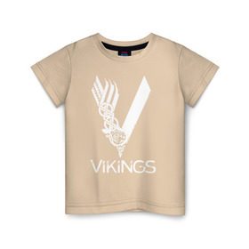 Детская футболка хлопок с принтом Vikings в Белгороде, 100% хлопок | круглый вырез горловины, полуприлегающий силуэт, длина до линии бедер | Тематика изображения на принте: vikings | викинги | сериал