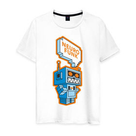 Мужская футболка хлопок с принтом Neurofunk Robot в Белгороде, 100% хлопок | прямой крой, круглый вырез горловины, длина до линии бедер, слегка спущенное плечо. | Тематика изображения на принте: neurofunk | днб | достигается за счёт пилообразных | нейрофанк (neurofunk)  жанр драм энд бейс музыки | отличительной чертой которого является повышенное внимание к остроте звучания | т. н. «жующих»