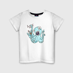 Детская футболка хлопок с принтом Осьминог в Белгороде, 100% хлопок | круглый вырез горловины, полуприлегающий силуэт, длина до линии бедер | акула | корабль | море | осьминог