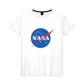 Женская футболка хлопок с принтом NASA в Белгороде, 100% хлопок | прямой крой, круглый вырез горловины, длина до линии бедер, слегка спущенное плечо | nasa