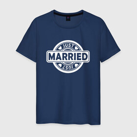 Мужская футболка хлопок с принтом Just Married в Белгороде, 100% хлопок | прямой крой, круглый вырез горловины, длина до линии бедер, слегка спущенное плечо. | just marriedпара | вместе | любовь | навсегда | свадьба