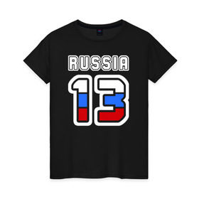 Женская футболка хлопок с принтом Russia - 13 (Респ. Мордовия) в Белгороде, 100% хлопок | прямой крой, круглый вырез горловины, длина до линии бедер, слегка спущенное плечо | 