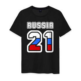 Мужская футболка хлопок с принтом Russia - 21 (Чувашская Респ.) в Белгороде, 100% хлопок | прямой крой, круглый вырез горловины, длина до линии бедер, слегка спущенное плечо. | 121 | 21 | russia | russia   21 | чувашская республика