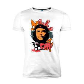 Мужская футболка премиум с принтом Эрнесто Че Гевара (граффити) в Белгороде, 92% хлопок, 8% лайкра | приталенный силуэт, круглый вырез ворота, длина до линии бедра, короткий рукав | че гевара