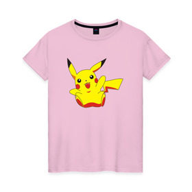 Женская футболка хлопок с принтом Пикачу в Белгороде, 100% хлопок | прямой крой, круглый вырез горловины, длина до линии бедер, слегка спущенное плечо | pikachu | pokemon | пика | покемон