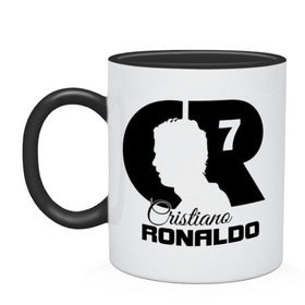 Кружка двухцветная с принтом Ronaldo в Белгороде, керамика | объем — 330 мл, диаметр — 80 мм. Цветная ручка и кайма сверху, в некоторых цветах — вся внутренняя часть | Тематика изображения на принте: cristiano | real madrid | ronaldo | кристиано роналдо | криштиану | криштиану роналду | реал мадрид | роналду | рональдо | спорт | футбол