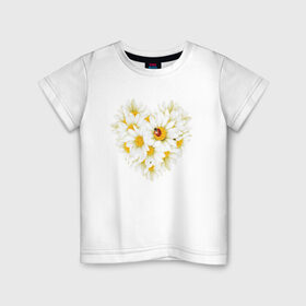 Детская футболка хлопок с принтом Цветущее сердце в Белгороде, 100% хлопок | круглый вырез горловины, полуприлегающий силуэт, длина до линии бедер | любовь | ромашки | сердце | цветы