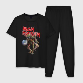 Мужская пижама хлопок с принтом Iron Maiden в Белгороде, 100% хлопок | брюки и футболка прямого кроя, без карманов, на брюках мягкая резинка на поясе и по низу штанин
 | iron maiden | земля | инопланетяне | музыка | олдскул | рок