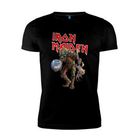 Мужская футболка премиум с принтом Iron Maiden в Белгороде, 92% хлопок, 8% лайкра | приталенный силуэт, круглый вырез ворота, длина до линии бедра, короткий рукав | iron maiden | земля | инопланетяне | музыка | олдскул | рок
