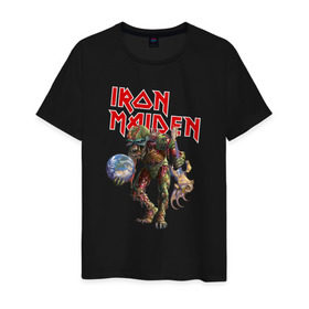 Мужская футболка хлопок с принтом Iron Maiden в Белгороде, 100% хлопок | прямой крой, круглый вырез горловины, длина до линии бедер, слегка спущенное плечо. | iron maiden | земля | инопланетяне | музыка | олдскул | рок