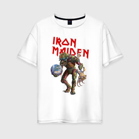 Женская футболка хлопок Oversize с принтом Iron Maiden в Белгороде, 100% хлопок | свободный крой, круглый ворот, спущенный рукав, длина до линии бедер
 | iron maiden | земля | инопланетяне | музыка | олдскул | рок